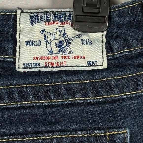 True Religion Section Straight Jeans Womens 28 Dark Wash Sequin Flap Pocket USA - Picture 9 of 14